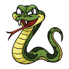 Fototapeta premium Cute cartoon green snake with big eyes and forked tongue