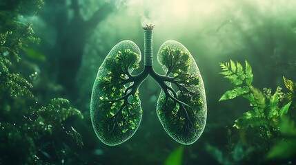 Lungs illustrated with tree branches underscore need for forest protection.