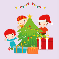 chritsmas child and christmas tree vector illustration
child with christmas tree vector illustration
christmas tree and childs gift