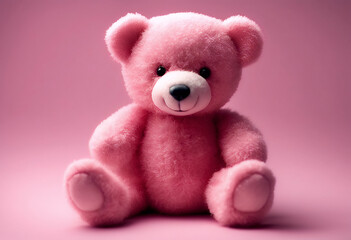 Obraz premium out illustration fur little cheerful gift lovable single cute olated teddy playful transparent background love studio fun birthday animal smiling bear adorable daisy pink toy furry tiny face happiness