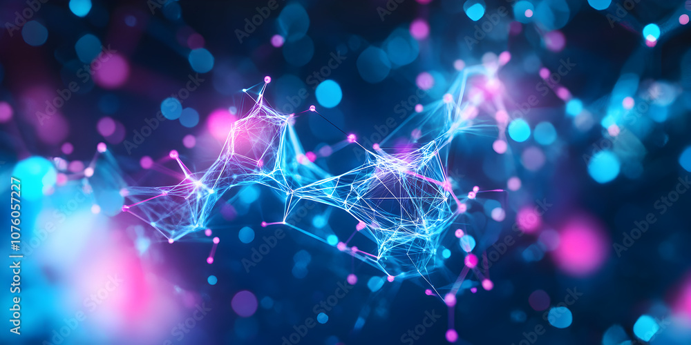 Poster abstract network: a mesmerizing digital artwork depicting a vibrant, interconnected network of glowi