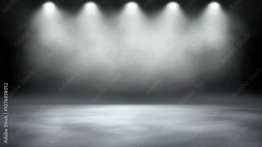 Poster dramatic spotlight with fog effect in darkened studio setting for captivating performances or backgr