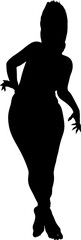 Eerie Halloween witch detailed silhouette. Abstract cartoon evil fantasy creature. Ideal for Halloween-themed designs, posters, or digital artwork that aims to evoke a sense of mystery and magic.