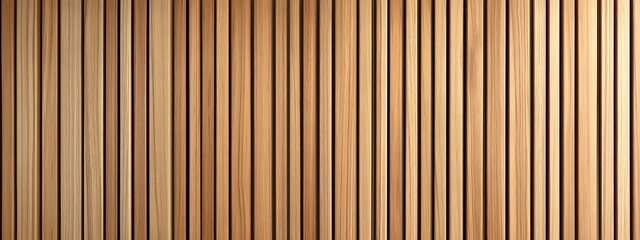 Obraz premium Wooden wall background with vertical slats, texture of natural wood paneling for interior design or backdrop. Wooden paneling wall. 