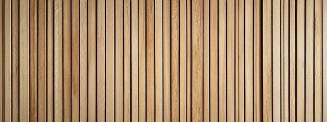 Obraz premium Wooden wall background with vertical slats, texture of natural wood paneling for interior design or backdrop. Wooden paneling wall. 