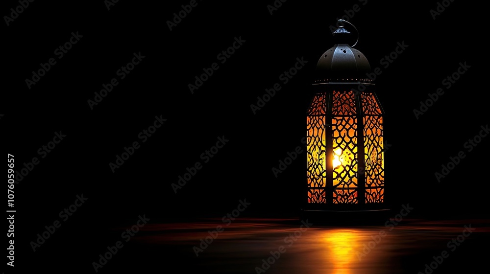 Poster elegant lantern illuminating darkness with intricate design and warm glow, perfect for evoking atmos