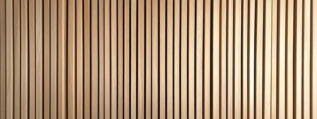 Fototapeta premium Wooden wall background with vertical slats, texture of natural wood paneling for interior design or backdrop. Wooden paneling wall. 