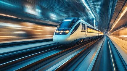 Fototapeta premium A futuristic maglev train levitating above the tracks, traveling at incredible speeds with minimal friction