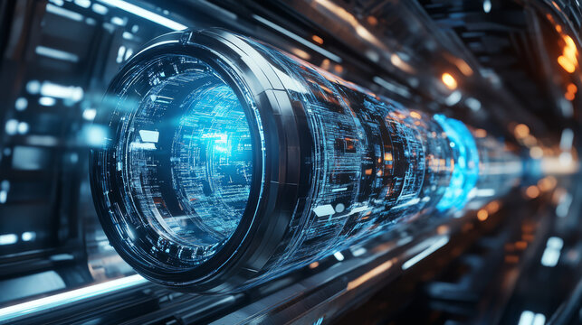 A futuristic hyperloop capsule traveling through a low-pressure tube, reaching incredible speeds with minimal energy use