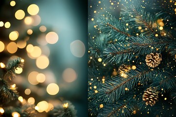  Festive Fir Tree with Bokeh and Glowing Lights with copy space 