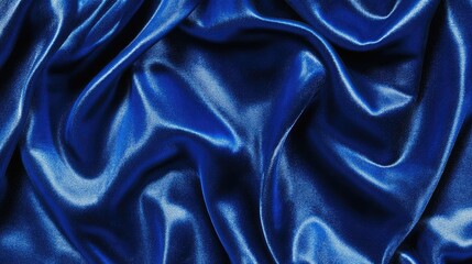 Fototapeta premium Luxurious Deep Blue Satin Fabric Texture with Graceful Waves and Soft Sheen for Elegant Backgrounds and Fashion Designs in High Resolution Imagery