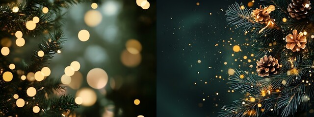  Festive Fir Tree with Bokeh and Glowing Lights with copy space 