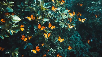 Psychedelic butterfly and forest illustration poster background