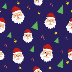 Christmas tree pattern, Christmas, Santa pattern, illustration, on navybule background
