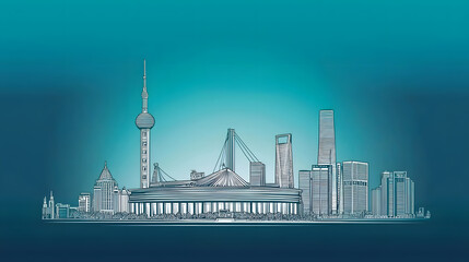 Obraz premium Stylized skyline of Shanghai, China