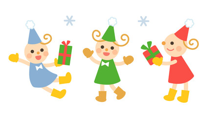 クリスマスの小人のイラストセット　かわいい