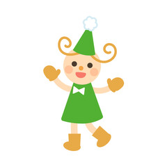 クリスマスの小人のイラスト　緑