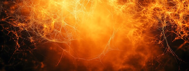 Orange and Black Halloween-Themed Background with Spider Webs in the Corners, Leaving a Large Central Space for Customizable Halloween Greetings or Promotional Messages.