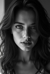 Black and White Portrait of Beautiful Mexican Girl with Dramatic Lighting