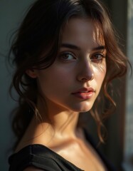 Fototapeta premium Portrait of Attractive Turkish Girl in Soft Dramatic Lighting