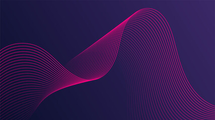 Abstract Pink Waves on Dark Blue Background with Flowing Curved Lines