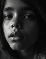 Fototapeta premium Close-Up Portrait of an Attractive Ethiopian Boy in Black and White