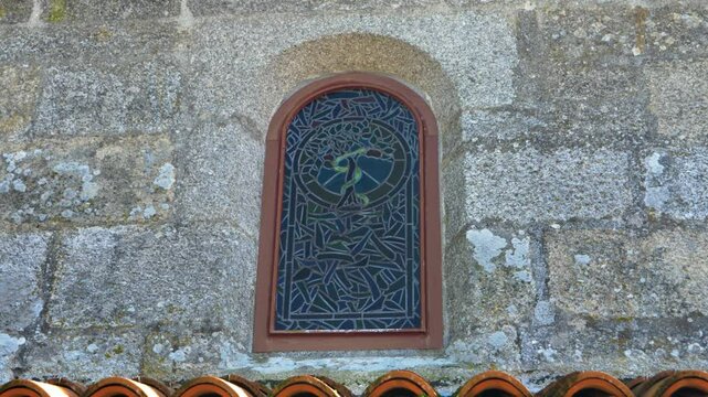 Window close-up of Santa Mar&iacute;a de Parada de Outeiro church in Vilar de Santos, Ourense, Galicia