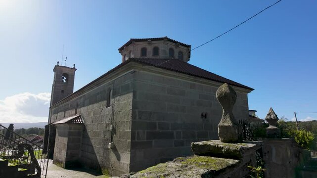 Exterior view of Santa Mar&iacute;a de Parada de Outeiro church in Vilar de Santos, Ourense, Spain