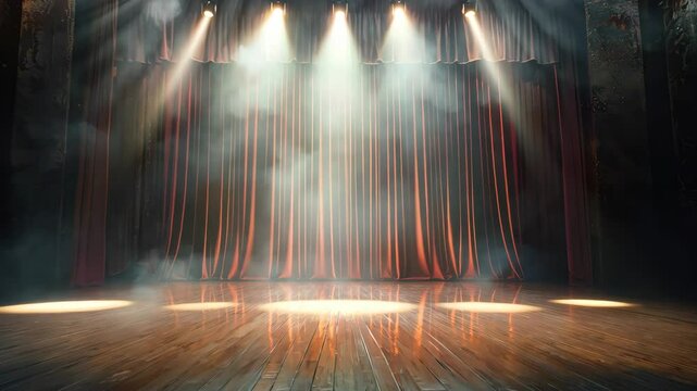 stage with spotlight red dramatic curtains, classic theatrical
