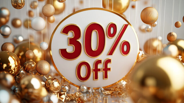 30% Off sales 3D rendering sign illustration with year end or Christmas winter sale