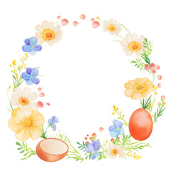 Obraz premium Delicate spring flower wreath with coral and cream blooms, perfect for wedding invitation, romantic greeting cards and feminine design