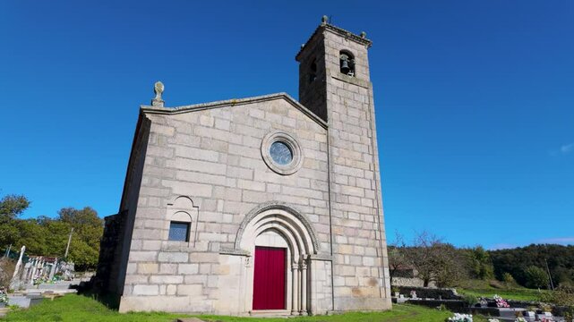 Front view of Santa Mar&iacute;a de Parada de Outeiro church, Vilar de Santos, Ourense, Spain