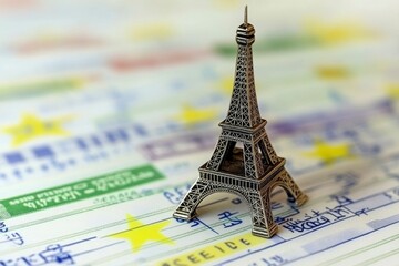 Miniature Eiffel Tower on Travel Documents