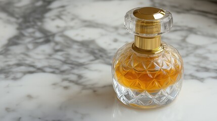 Elegant Classic Perfume Bottle With Gold Accents on a Luxurious Marble Surface