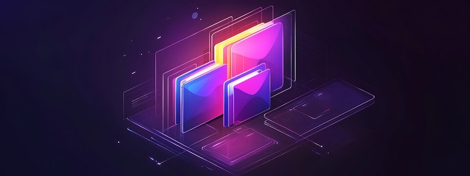  Abstract network grid with files and folders, futuristic software interface, digital document management system, store, search and organize documents, corporate business, paperless office 