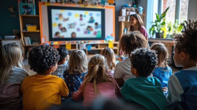 E-learning, Classroom, Online Education, Diverse Group of Children in Classroom with Teacher