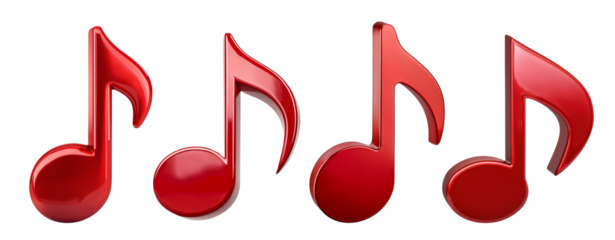 Colorful red music notes symbolize creativity and passion in art and culture through rhythm and melody.