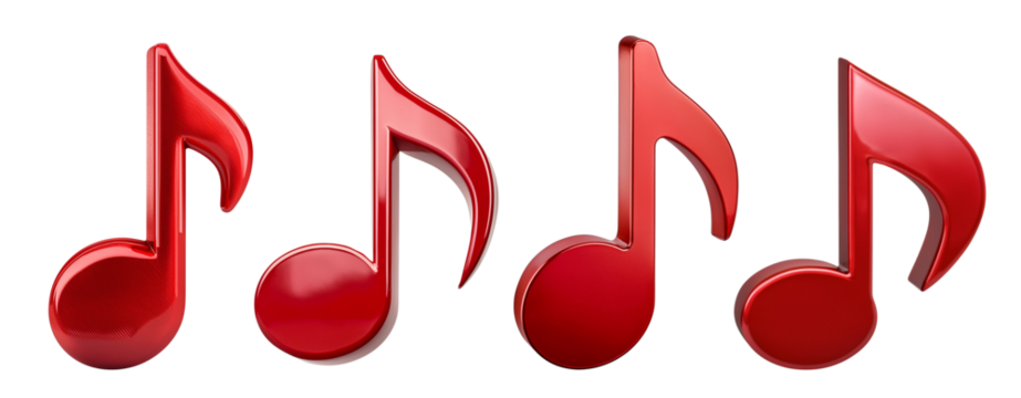 Colorful red music notes symbolize creativity and passion in art and culture through rhythm and melody.