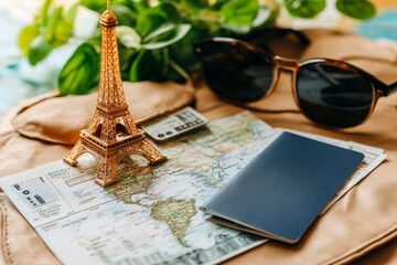 Travel Essentials with Miniature Eiffel Tower
