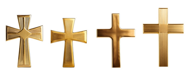 Obraz premium Four beautifully designed gold crosses symbolizing faith and spirituality, ideal for religious themes and decor.