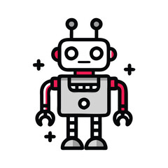 Cute robot icon with antennas and claws, Vector illustration of a friendly robot featuring antennas, round eyes, and claw hands, symbolizing technology, AI, and futuristic design.
