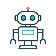 Cute robot icon with antennas and claws, Vector illustration of a friendly robot featuring antennas, round eyes, and claw hands, symbolizing technology, AI, and futuristic design.
