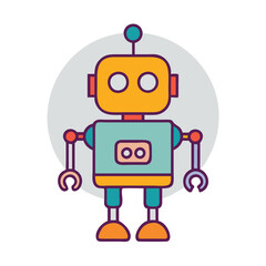 Cute robot icon with antennas and claws, Vector illustration of a friendly robot featuring antennas, round eyes, and claw hands, symbolizing technology, AI, and futuristic design.
