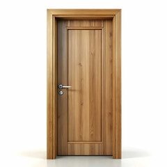 Obraz premium A rustic wood door isolated on a white background, showcasing its natural grain and texture.