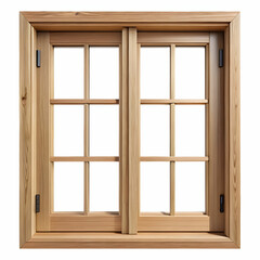Obraz premium A wooden window design without glass, isolated on a white background.