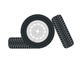 Car wheels offroad black metal rubber on white background, vector illustration.