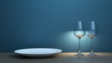 Minimalistic Dining Setup with Empty Platter and Glasses