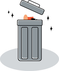 Empty trash can lid, shiny and open, with no trash inside. Perfect for waste management, cleanliness, and environmental concepts. recycle bin cartoon character