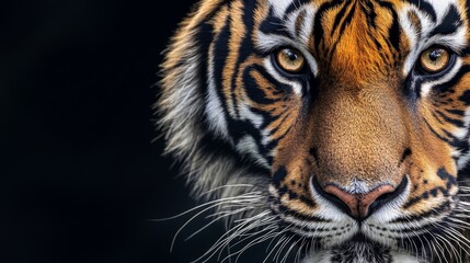 Fototapeta premium Close-up of a majestic tiger showcasing its striking features and intense gaze.