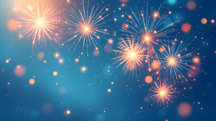 Naklejka premium New year celebration fireworks on dark blue background, New year 2025 eve party.